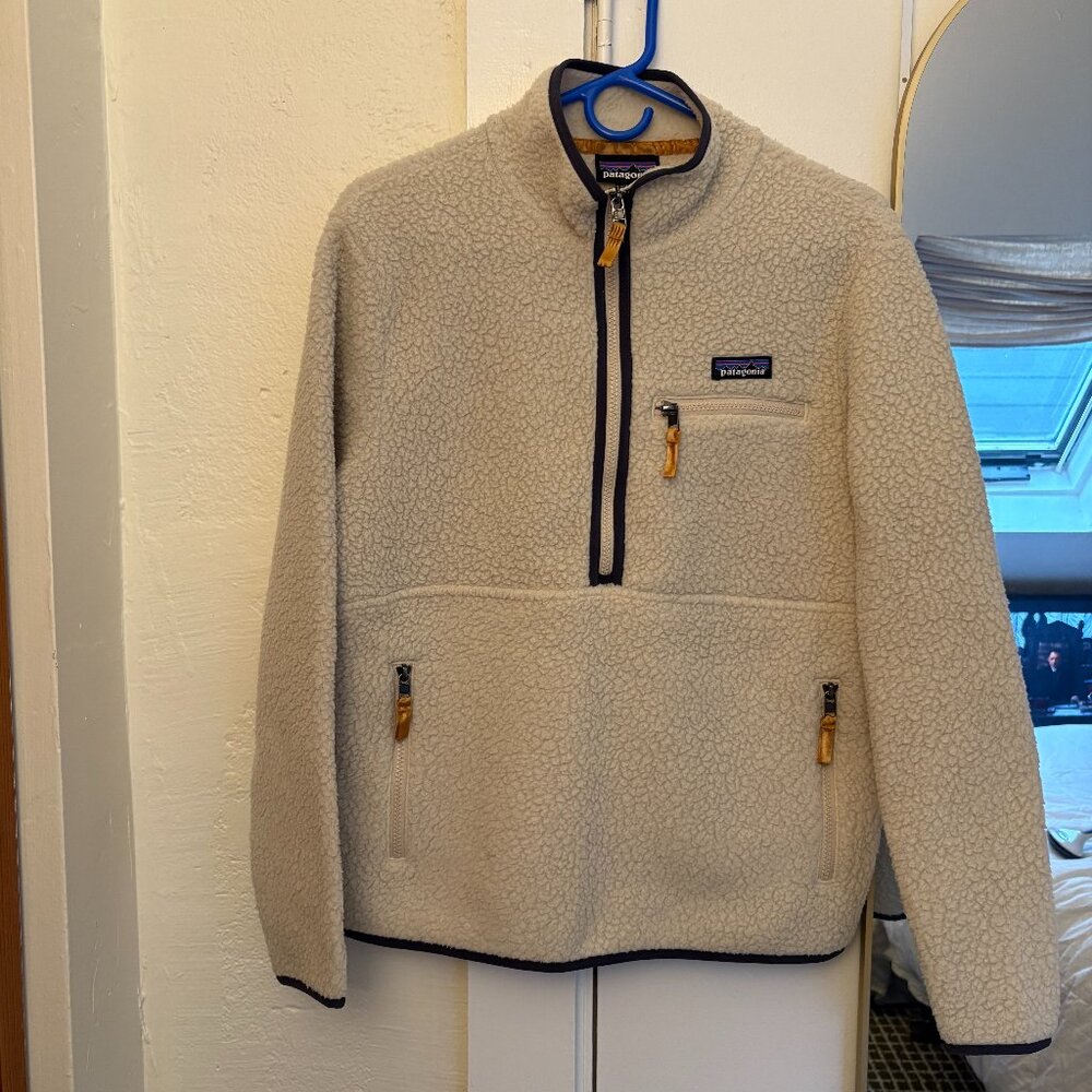 Patagonia Sherpa Fleece Pullover - Cream/Navy, M